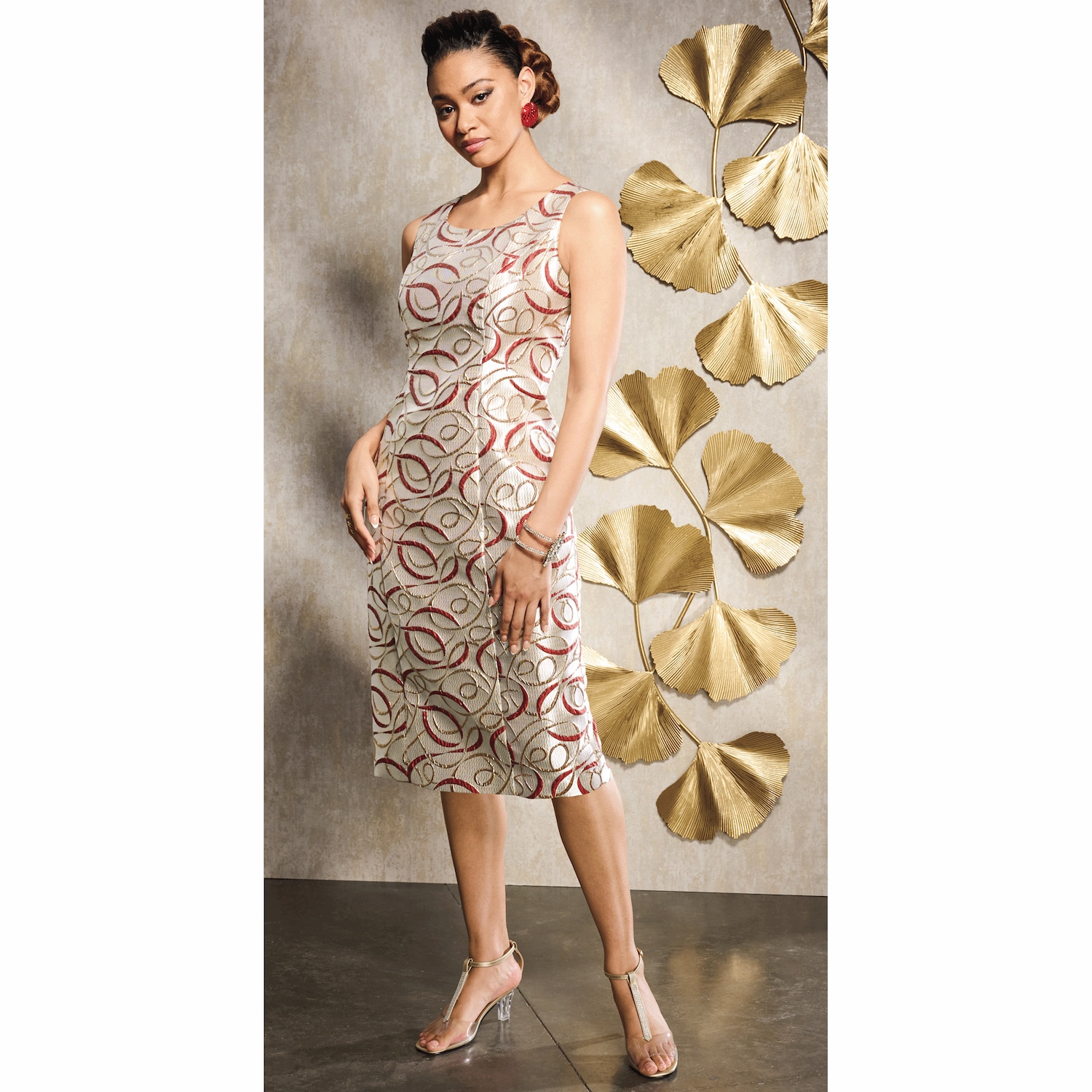 Celinda Jacket Dress with Organza Jacket and Metallic Jacquard