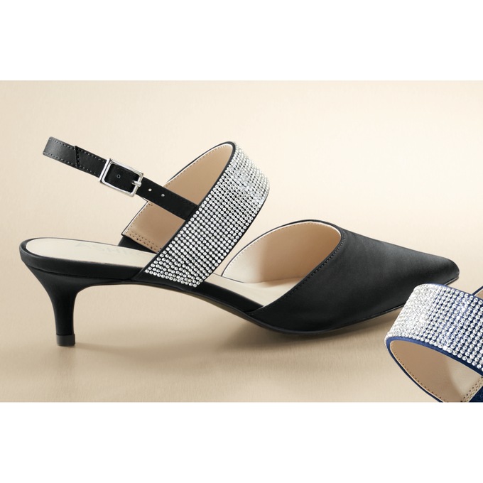 Rhinestone Adjustable Strap Slingback for Women with 1.75" Kitten Heel, , large