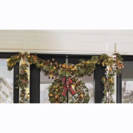Lit Frosted Garland with Pinecones and Bow, , large