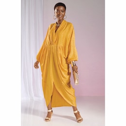 Nataki Women&rsquo;s Kimono Caftan Dress with Beaded Collar and Asymmetrical Hem, , large