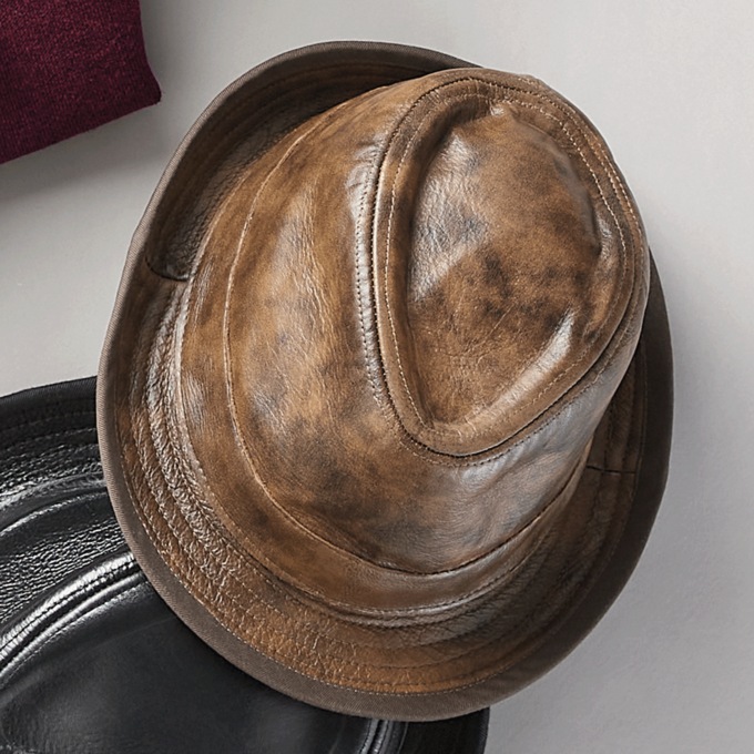 Leather Fedora, , large