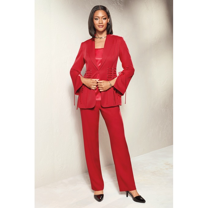 3-Piece Laced-Up Pant Outfit with Jacket and Satin Cami, , large