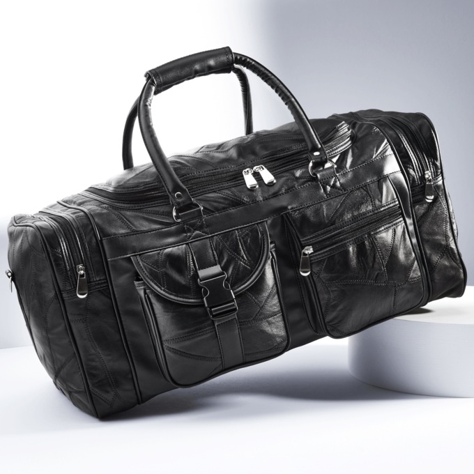 Patch Leather Duffle Bag, Black, large