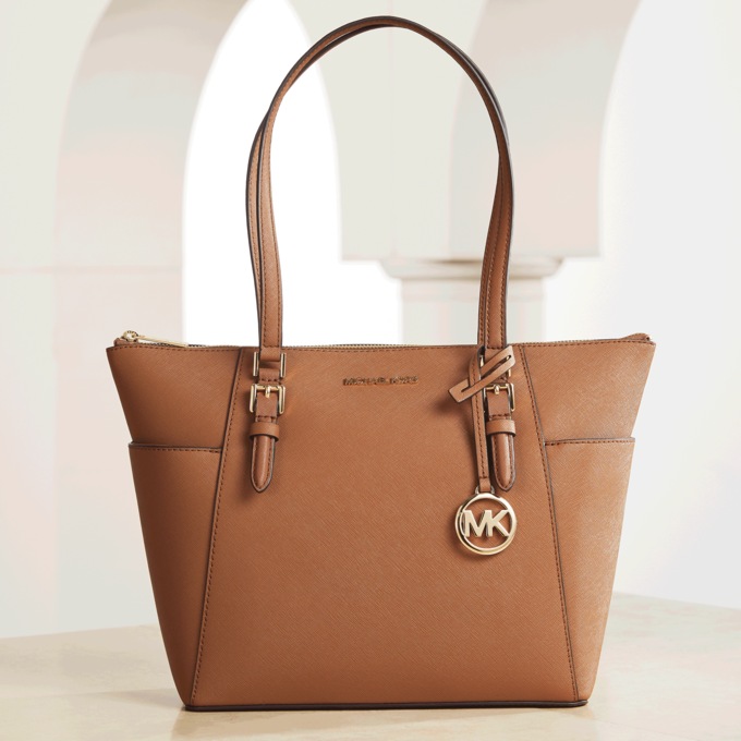 Michael Kors Leather Large Top-Zip Tote, Luggage Brown, large