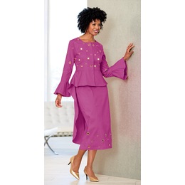 Letetra Grommet Denim Skirt Set, , large