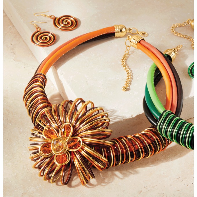 Colorful Coil Blossom Necklace & Earrings Set, , large