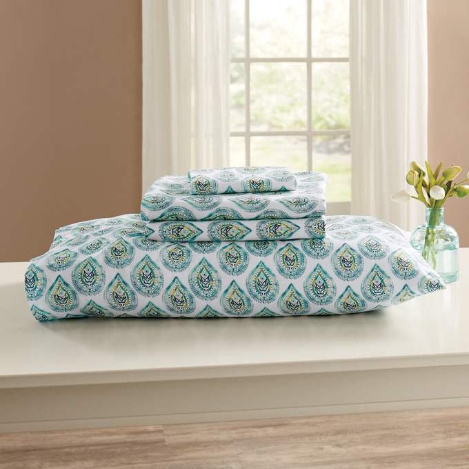 Paisley Printed Microfiber Sheet Set, , large