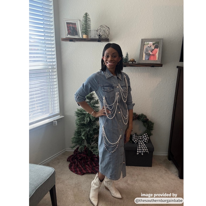 Niveda Embellished Denim Sheath Dress, , large