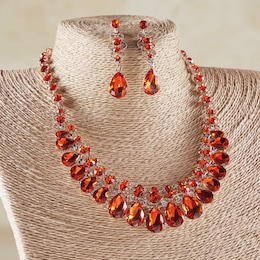 Crystal Pear/Goldtone Filigree Necklace &amp; Earring Set, , large