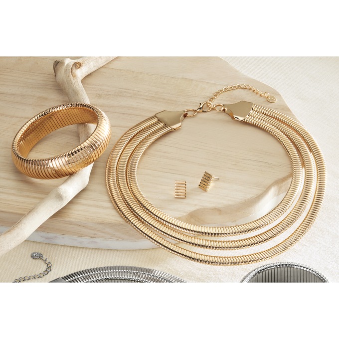 Multi-Strand Omega Necklace & Earring Set, Goldtone, large