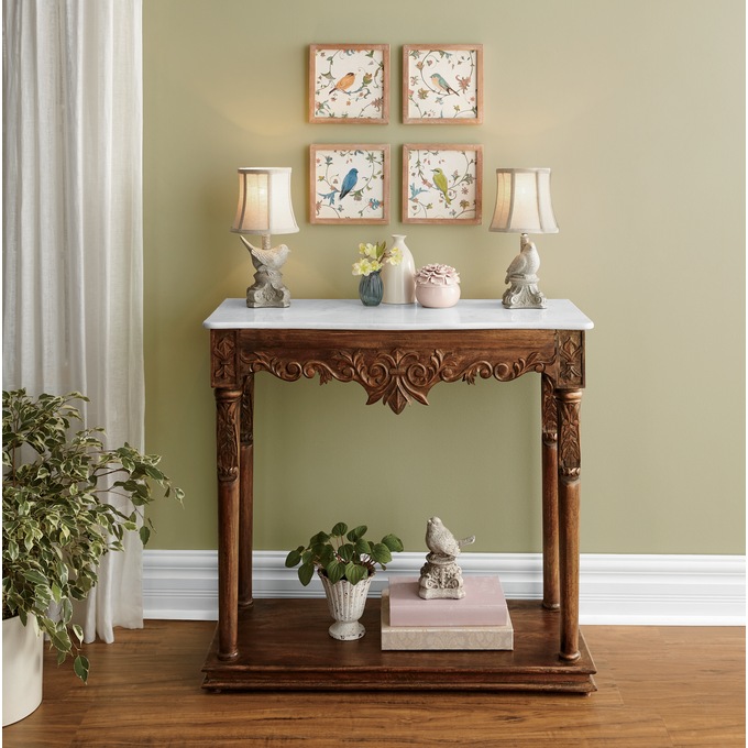 Carved Console Table with Marble, , large