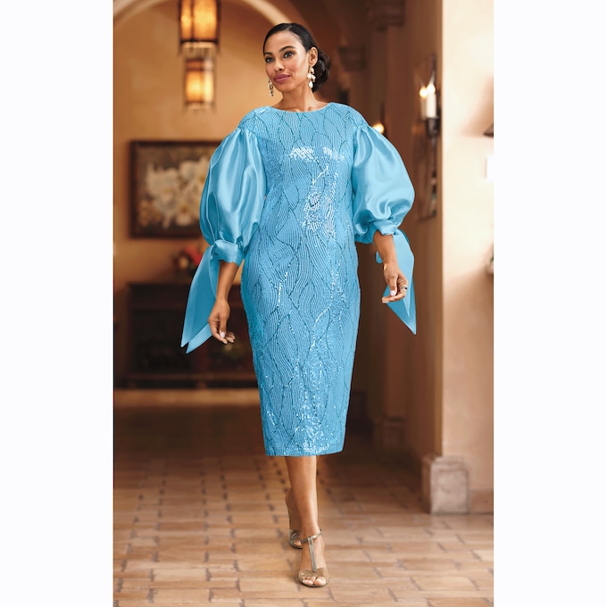 Jasika Bow Sleeve Sequin Dress, , large