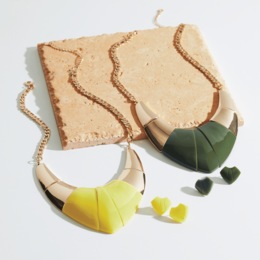 Acrylic/Goldtone Chevron Bib Necklace &amp; Earring Set, , large