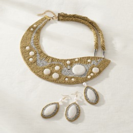 Bead/Drop Two-Tone Necklace &amp; Earring Set, , large