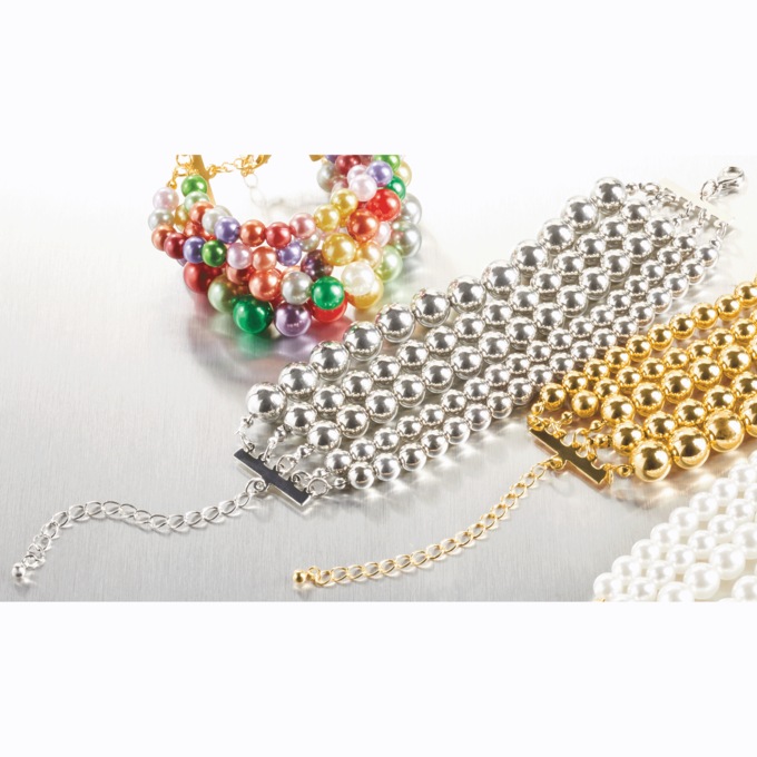 Multi-Strand Bead Bracelet, Silvertone, large