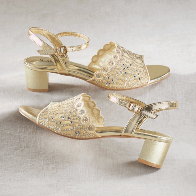 Classique Embellished Ankle Strap Sandal with Mesh, Rhinestones and Glitter, , large