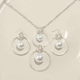 Double Ring Faux-Pearl and Crystal Necklace/Earring Set, , large