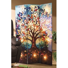 Lit Stained Glass Look Tree Room Screen, , large