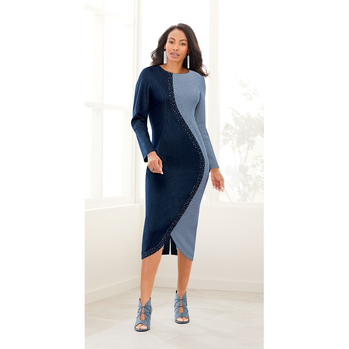 Kalendria Denim Sheath Dress, , large