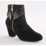 Rhinestone Cuff Women's Ankle Bootie in Faux Suede with 2.75" Heel, , large