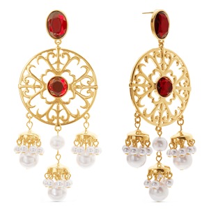 Faux-Pearl and Crystal Scroll Drop Earrings, , large