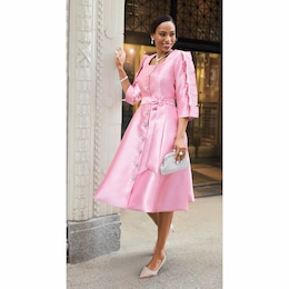 Arnette Pleated Sleeve Fit and Flare Dress, , large