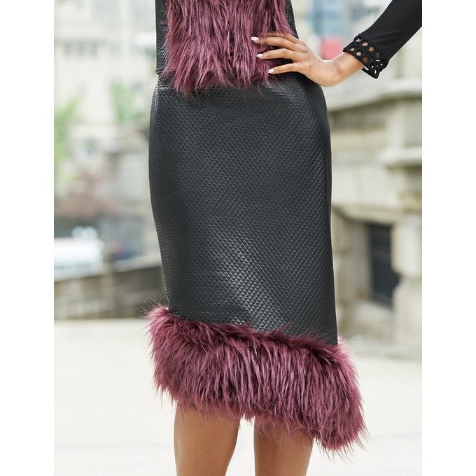 Francise Faux-Leather Faux-Fur Skirt, , large