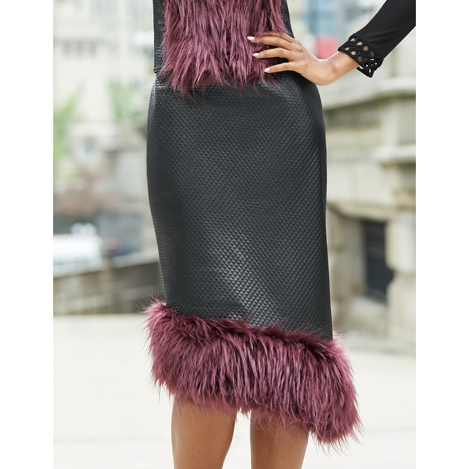 Francise Faux-Leather Faux-Fur Skirt