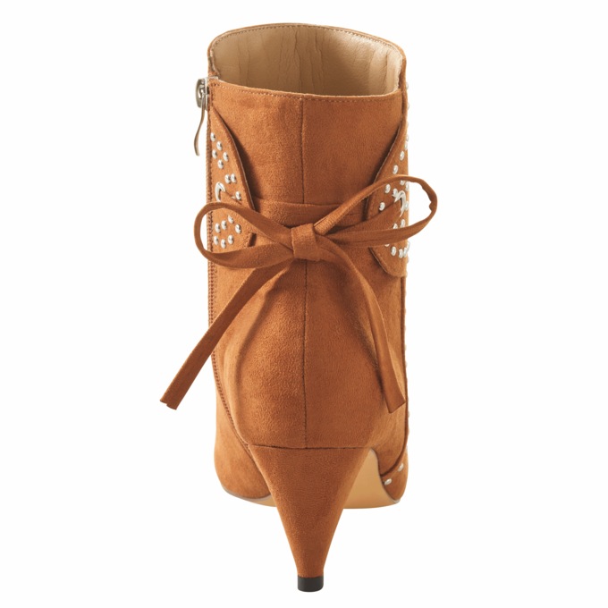 Studded Faux-Suede Bootie for Women with Decorative Tie and 2.5” Cone Heel, , large