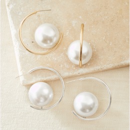 Faux-Pearl Round Hoops, , large