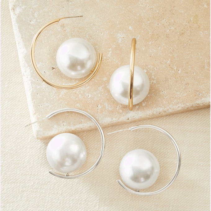 Faux-Pearl Round Hoops, , large