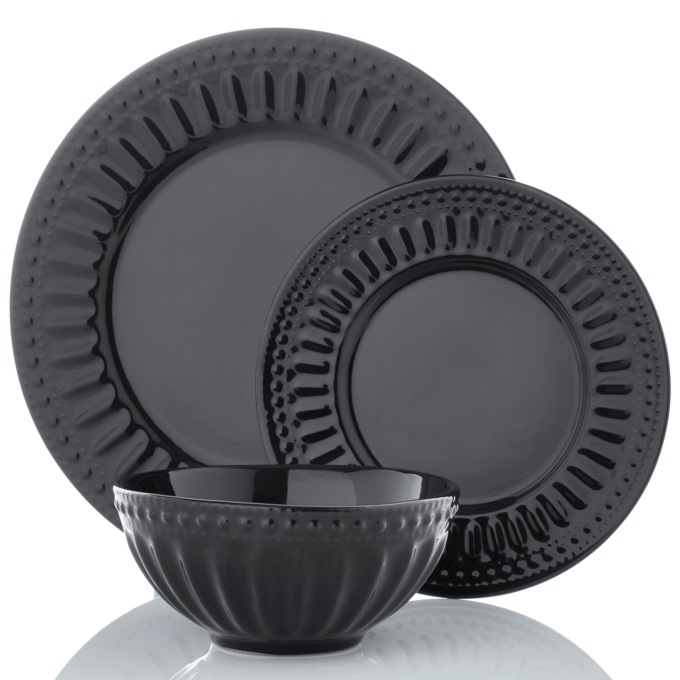 12-Piece Embossed Round Dinnerware Set, , large