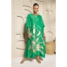 Mardea Long Embroidered Satin Appliqu&eacute; Caftan, Emerald Green, large