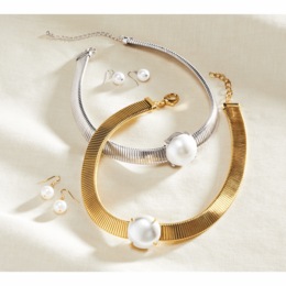 Faux-Pearl Omega Necklace &amp; Earring Set, , large