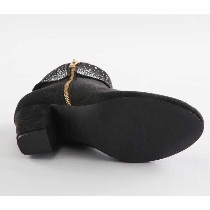 Rhinestone Cuff Women's Ankle Bootie in Faux Suede with 2.75" Heel, , large