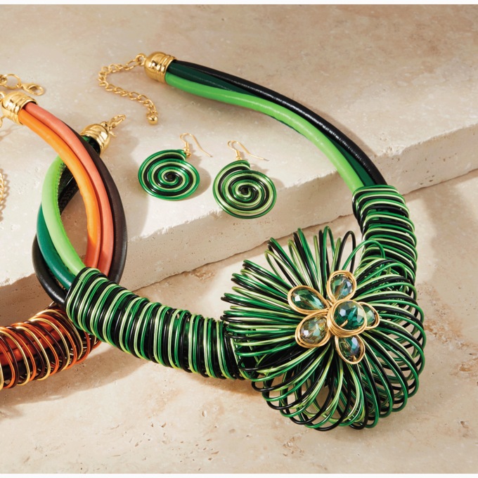 Colorful Coil Blossom Necklace & Earrings Set, , large