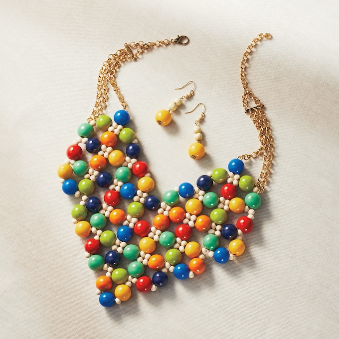 Color Bead Bib Necklace & Earring Set, , large