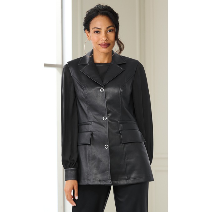 Kessie Faux-Leather Accent Top, , large