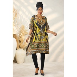Lulit Short Caftan with V-Neck in Regal Border Print, , large