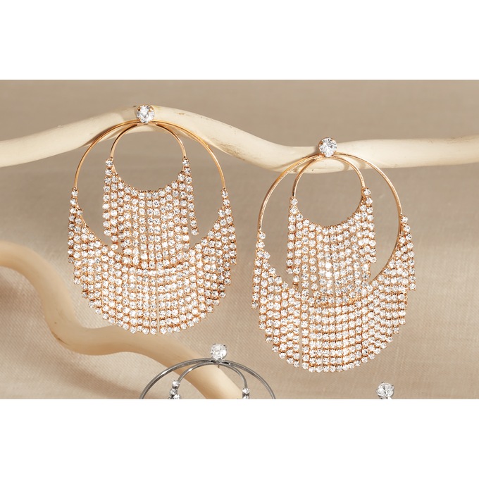 Crystal Fringe Round Drop Earrings, , large