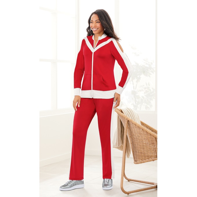 Krysta Cold-Shoulder Active Set, Red/White, large