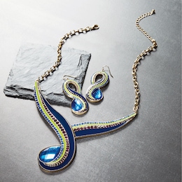 Multicolored Crystal/Enamel Swirl Necklace &amp; Earring Set, , large