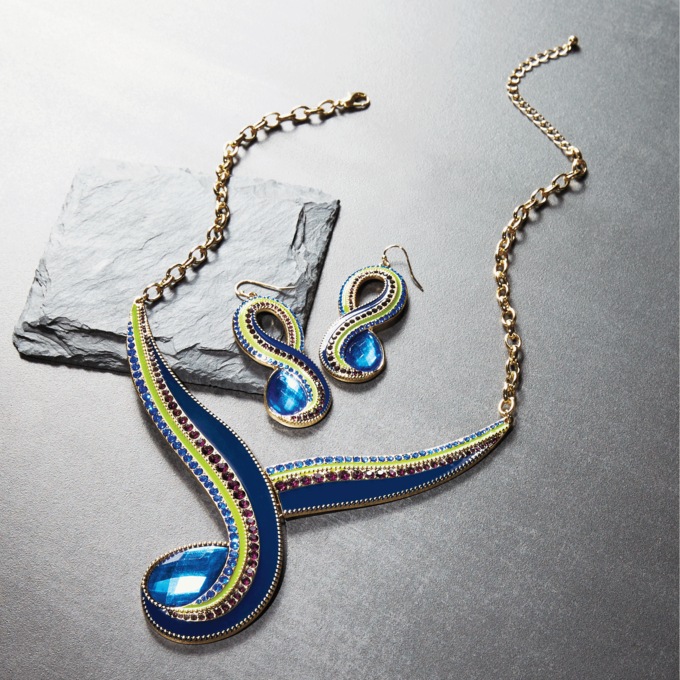 Multicolored Crystal/Enamel Swirl Necklace & Earring Set, , large