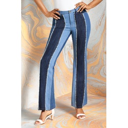 Pieces of Me Mixed-Wash Women&rsquo;s Flare-Leg Jean in Spliced Stretch Denim, , large