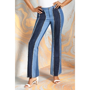 Pieces of Me Mixed-Wash Women&rsquo;s Flare-Leg Jean in Spliced Stretch Denim, , large