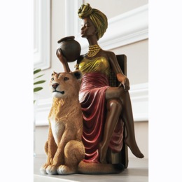 Global Woman &amp; Big Cat Figurine, , large