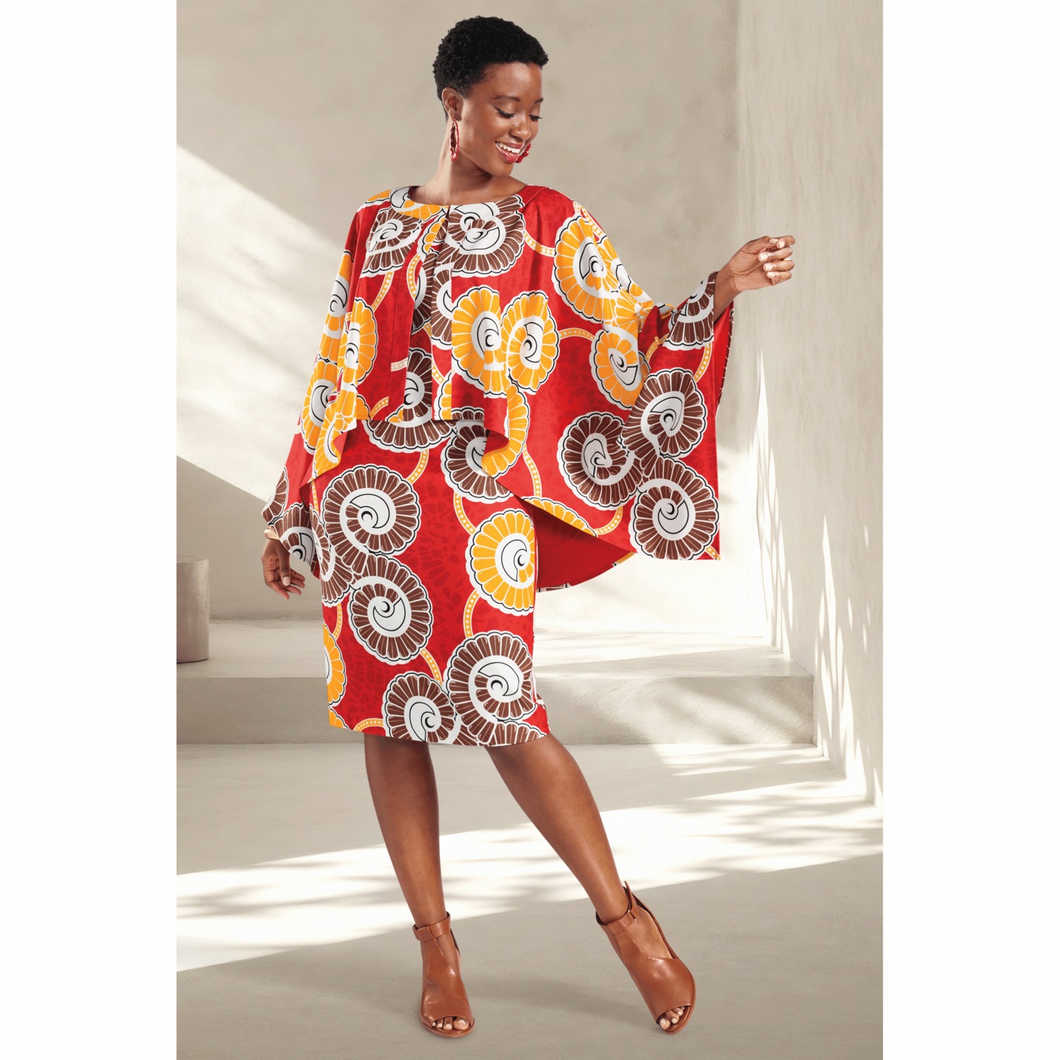 Juno Cape Jacket Dress, Size 22W, Fiery Scarlet Multi, Plus