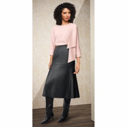 Malaya Blouse with Asymmetrical Ties and Cuffed, 3/4-Length Sleeve &amp; Phylicia Faux-Leather Flared Skirt with Chain Accents, , large
