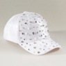 Rhinestone and Faux Pearl Satin Baseball Cap with Adjustable Back, White, large
