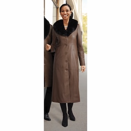 Jaden Nappa Leather Coat with Removable Faux-Fur Collar for Women, , large